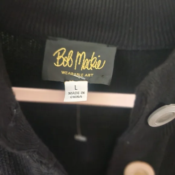 Bob Mackie Black Button Front Cardigan with Multicolor Trim - Picture 7 of 9